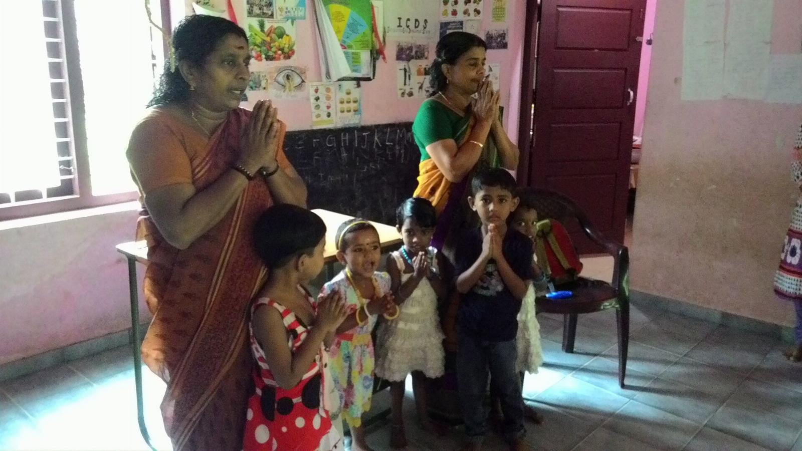 Morning prayer at an anganwadi